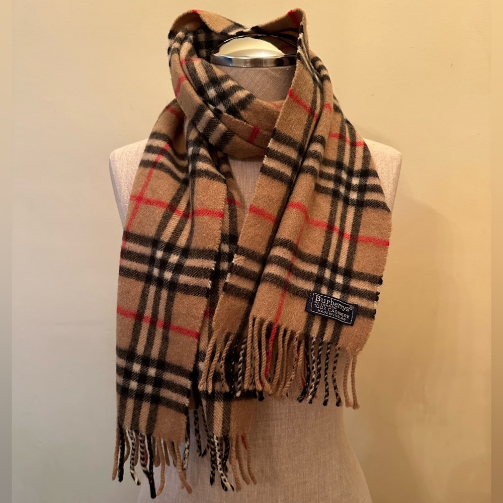 Burberry Tan and Black Checkered Scarf